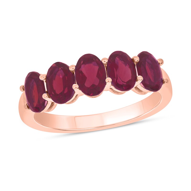 Main Image 1 of Oval Lab-Created Ruby Five Stone Band in 10K Rose Gold