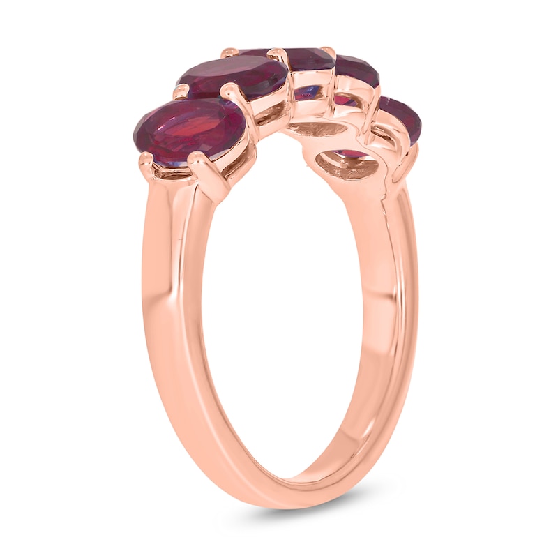 Main Image 2 of Oval Lab-Created Ruby Five Stone Band in 10K Rose Gold