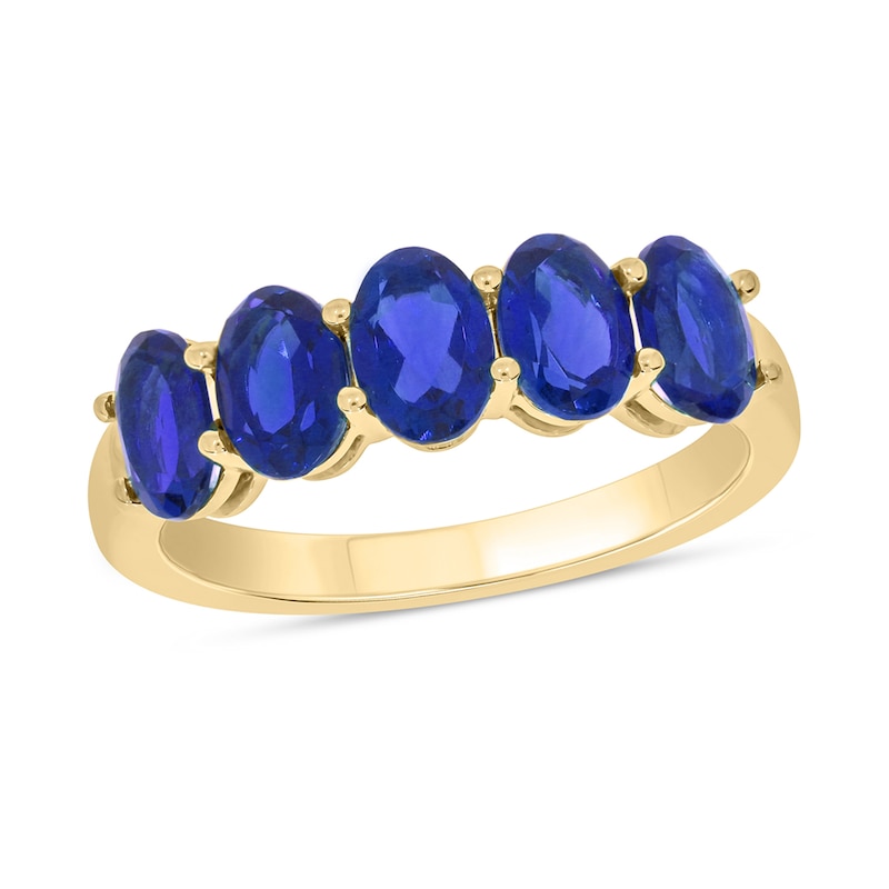 Main Image 1 of Oval Blue Lab-Created Sapphire Five Stone Band in 10K Gold
