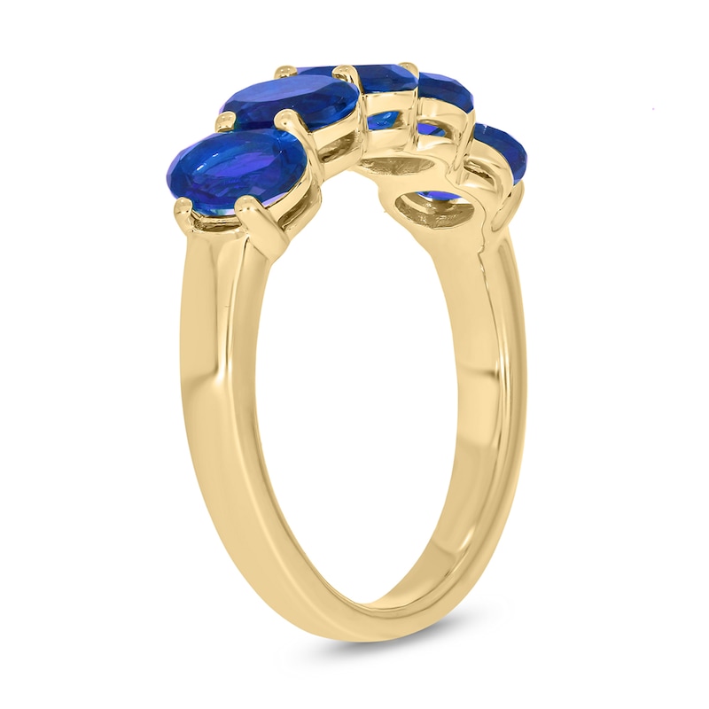 Main Image 2 of Oval Blue Lab-Created Sapphire Five Stone Band in 10K Gold