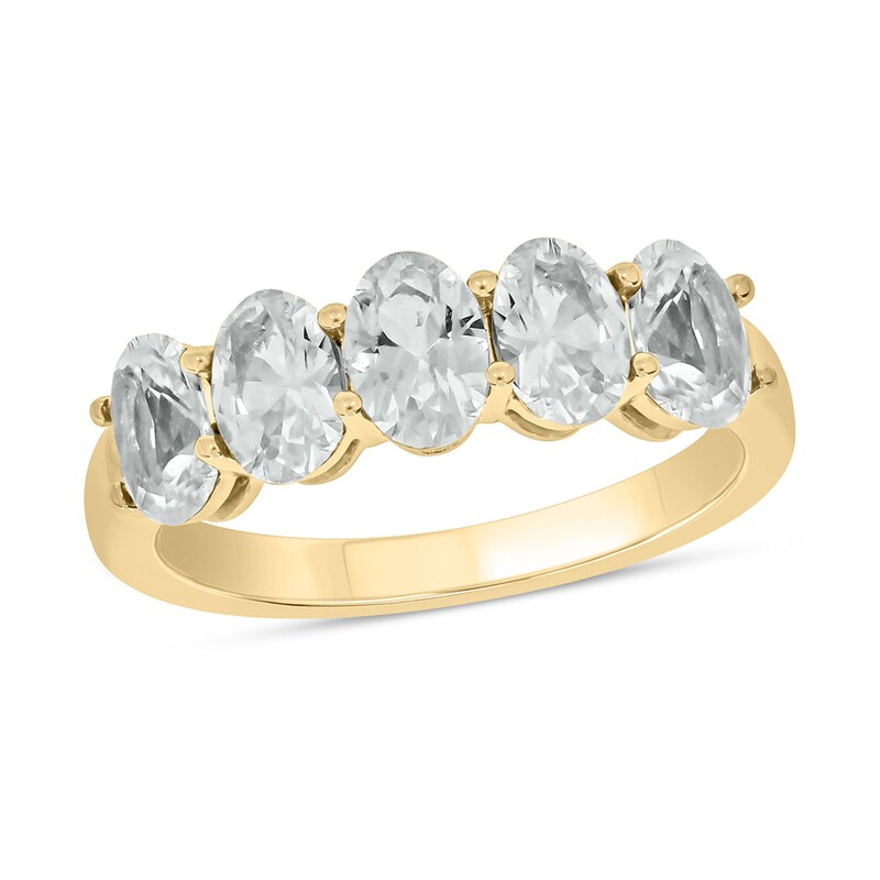 Main Image 1 of Oval White Lab-Created Sapphire Five Stone Band in 10K Gold