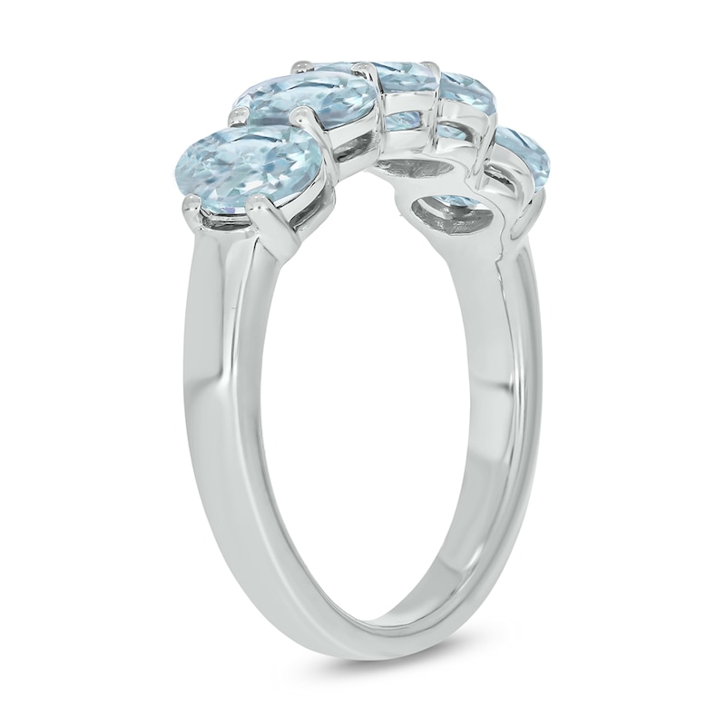 Main Image 2 of Oval Aquamarine Five Stone Band in 10K White Gold