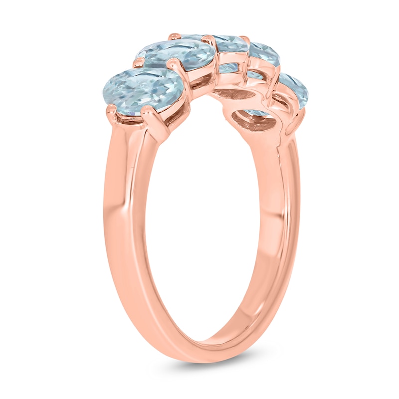 Oval Aquamarine Five Stone Band in 10K Rose Gold