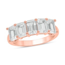Emerald-Cut White Lab-Created Sapphire Five Stone Band in 10K Rose Gold