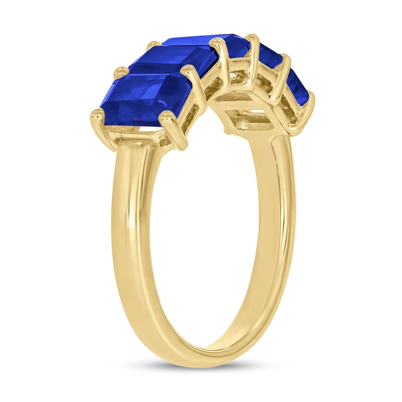 Main Image 2 of Emerald-Cut Blue Lab-Created Sapphire Five Stone Band in 10K Gold