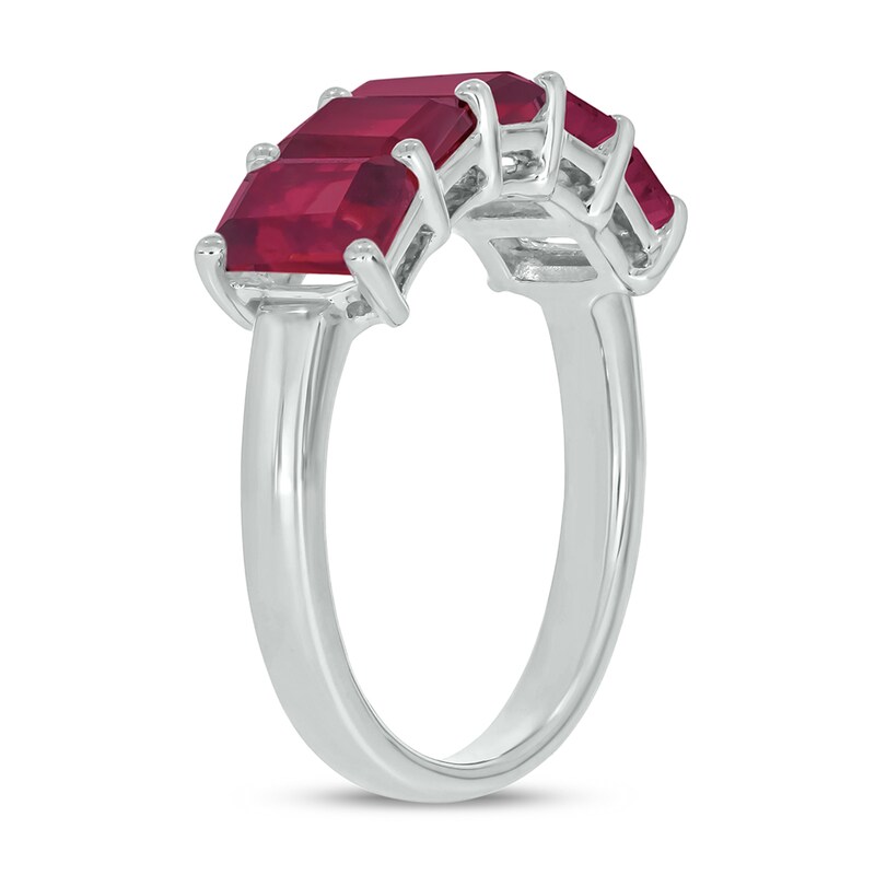 Main Image 2 of Emerald-Cut Lab-Created Ruby Five Stone Band in 10K White Gold