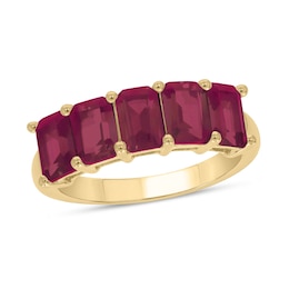 Emerald-Cut Lab-Created Ruby Five Stone Band in 10K Gold