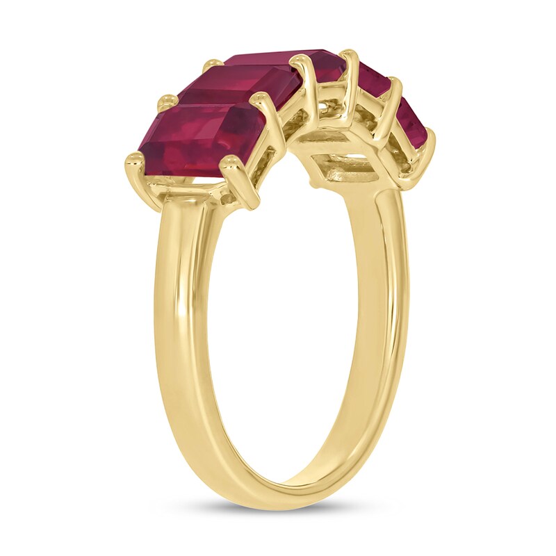 Main Image 2 of Emerald-Cut Lab-Created Ruby Five Stone Band in 10K Gold