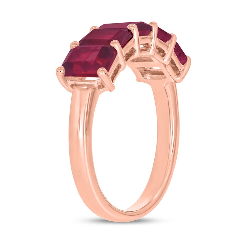 Main Image 2 of Emerald-Cut Lab-Created Ruby Five Stone Band in 10K Rose Gold
