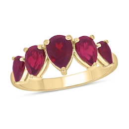 Pear-Shaped Lab-Created Ruby Graduated Five Stone Band in 10K Gold