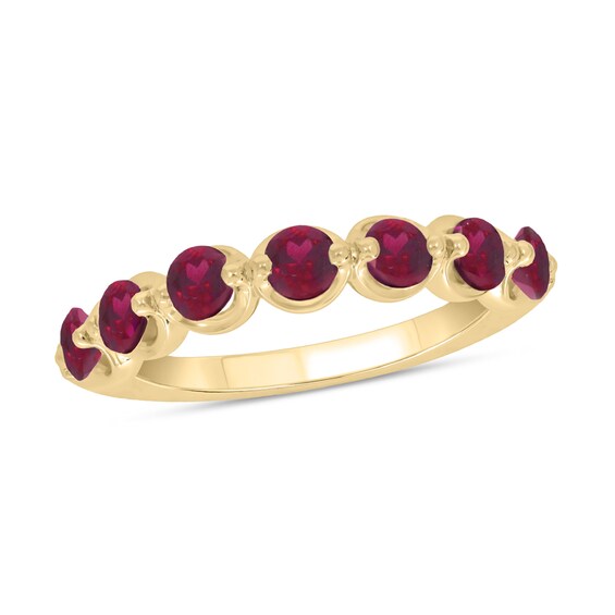 3.5mm Lab-Created Ruby Bubbles Seven Stone Band in 10K Gold