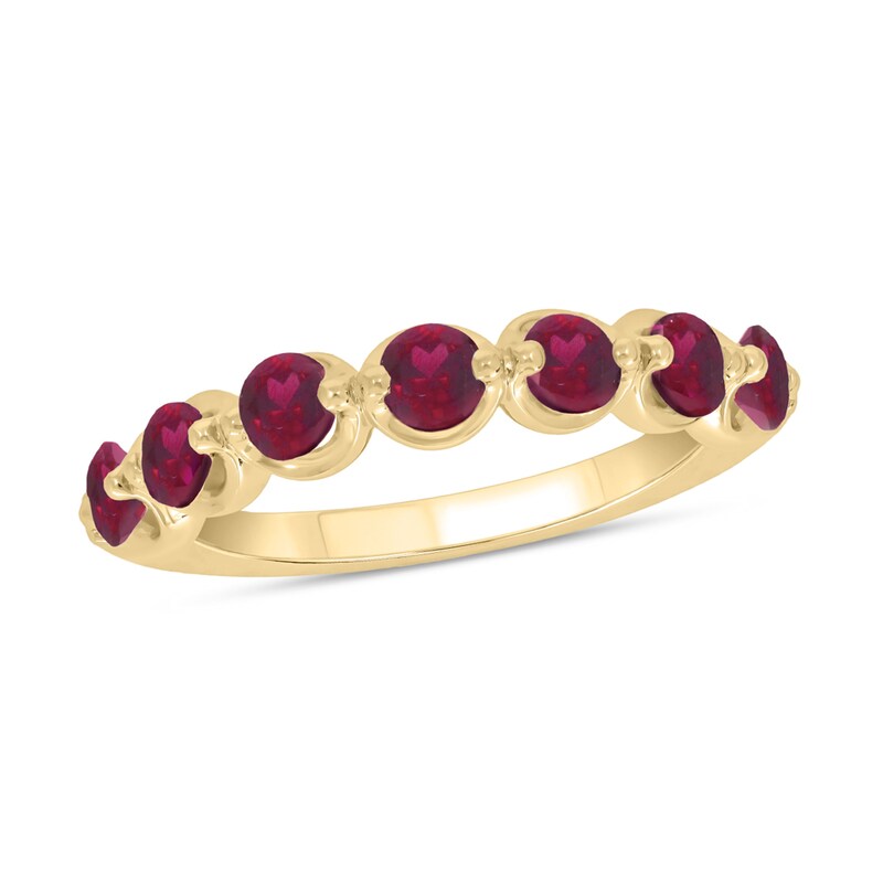 Main Image 1 of 3.5mm Lab-Created Ruby Bubbles Seven Stone Band in 10K Gold