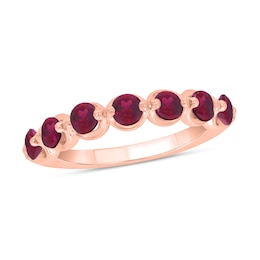 3.5mm Lab-Created Ruby Bubbles Seven Stone Band in 10K Rose Gold