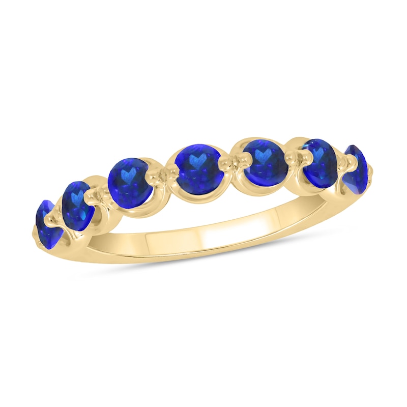 Main Image 1 of 3.5mm Blue Lab-Created Sapphire Bubbles Seven Stone Band in 10K Gold