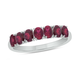 Oval Lab-Created Ruby Seven Stone Band in 10K White Gold