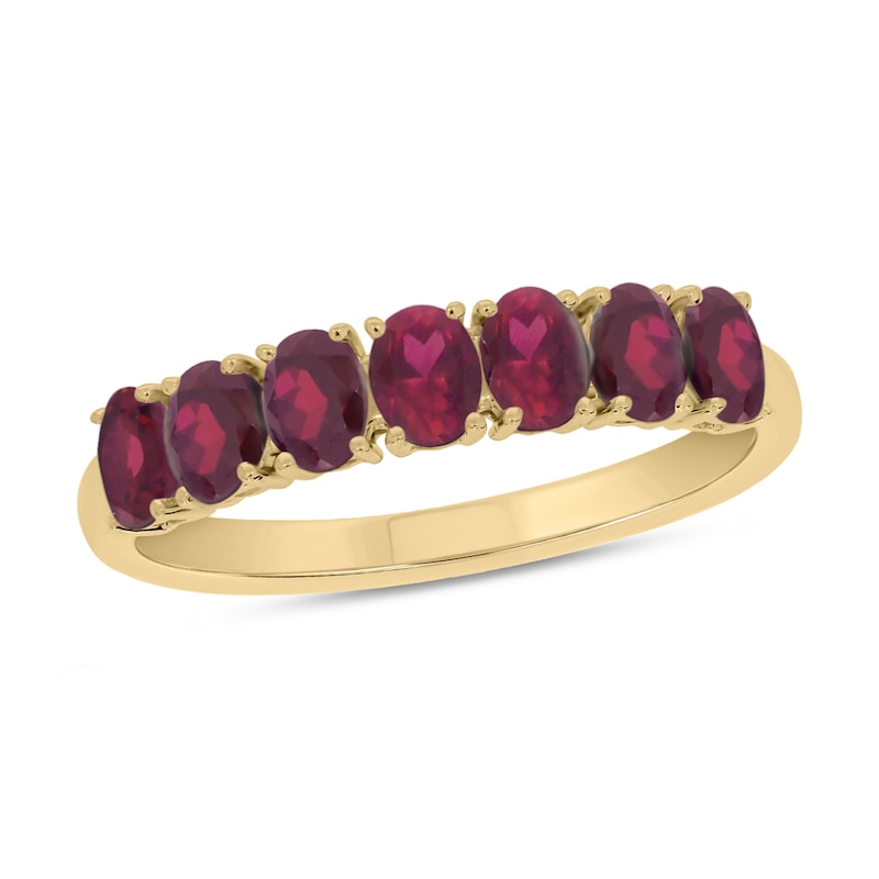 Main Image 1 of Oval Lab-Created Ruby Seven Stone Band in 10K Gold