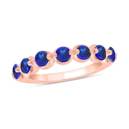3.5mm Blue Lab-Created Sapphire Bubbles Seven Stone Band in 10K Rose Gold