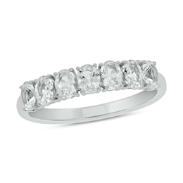 Oval White Lab-Created Sapphire Seven Stone Band in 10K White Gold