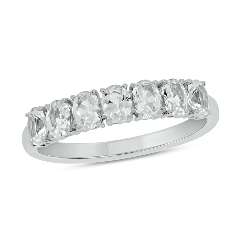 Main Image 1 of Oval White Lab-Created Sapphire Seven Stone Band in 10K White Gold