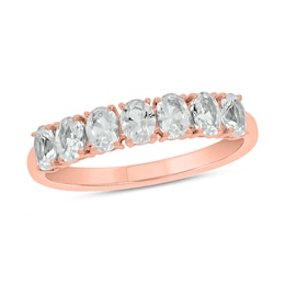 Oval White Lab-Created Sapphire Seven Stone Band in 10K Rose Gold