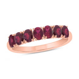 Oval Lab-Created Ruby Seven Stone Band in 10K Rose Gold