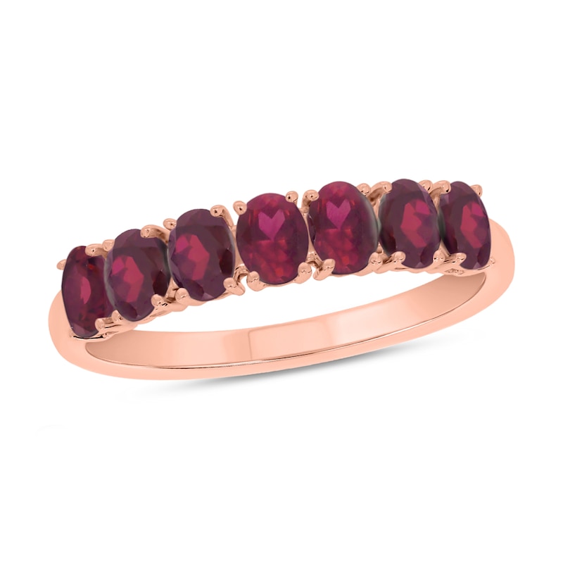 Main Image 1 of Oval Lab-Created Ruby Seven Stone Band in 10K Rose Gold