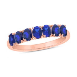 Oval Blue Lab-Created Sapphire Seven Stone Band in 10K Rose Gold