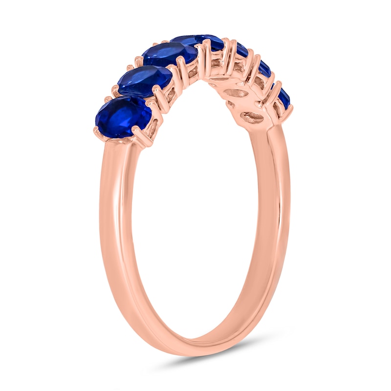 Main Image 2 of Oval Blue Lab-Created Sapphire Seven Stone Band in 10K Rose Gold
