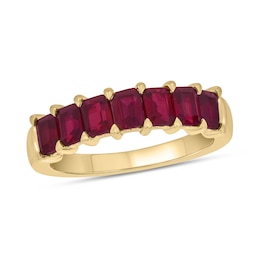 Emerald-Cut Lab-Created Ruby Tiered Seven Stone Band in 10K Gold
