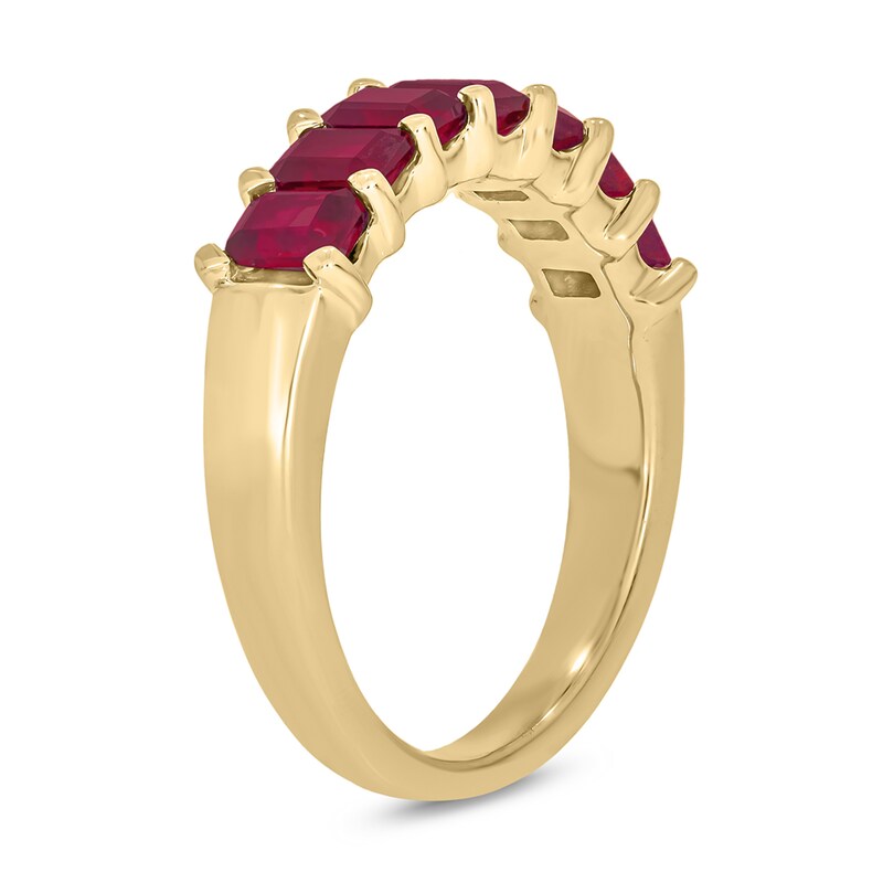 Main Image 2 of Emerald-Cut Lab-Created Ruby Tiered Seven Stone Band in 10K Gold