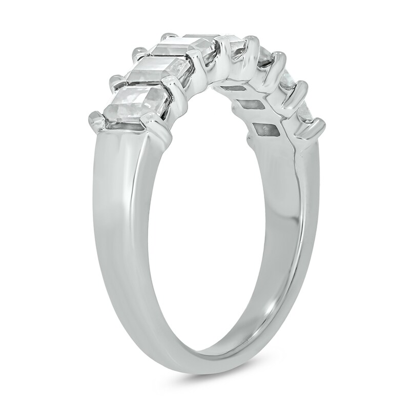 Main Image 2 of Emerald-Cut White Lab-Created Sapphire Tiered Seven Stone Band in 10K White Gold