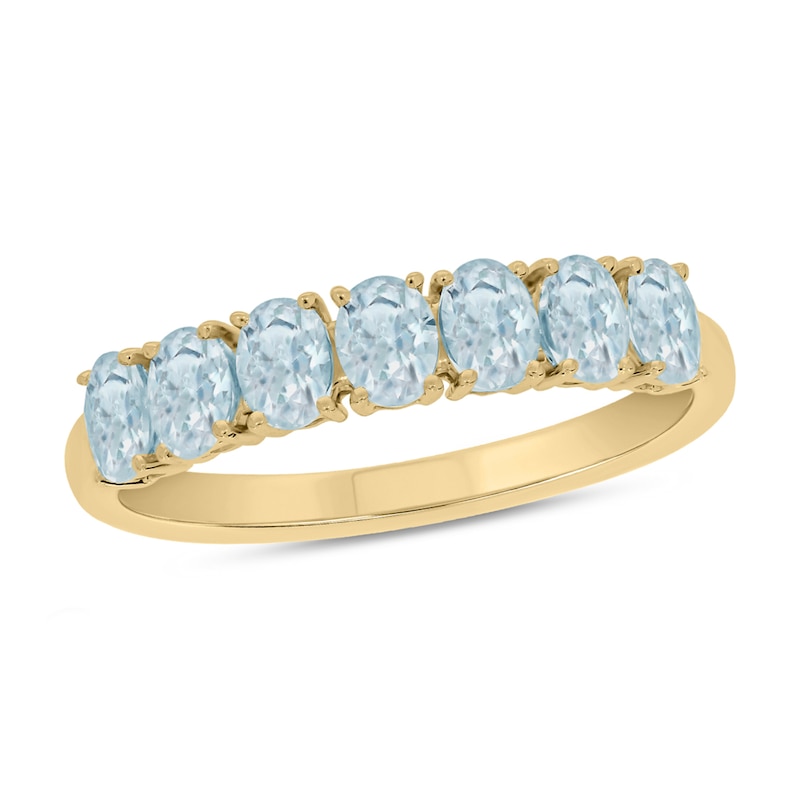 Oval Aquamarine Seven Stone Band in 10K Gold