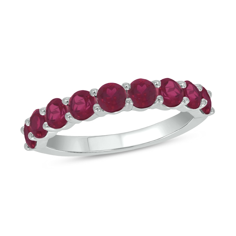Main Image 1 of 3.5mm Lab-Created Ruby Nine Stone Band in 10K White Gold