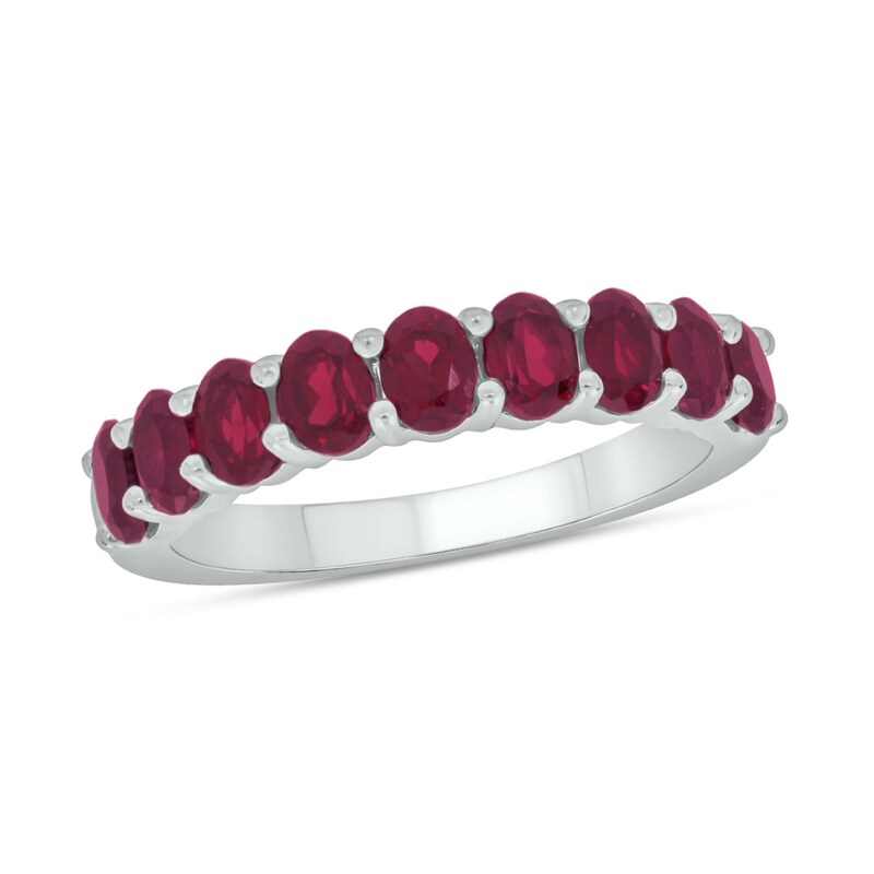 Main Image 1 of Oval Lab-Created Ruby Nine Stone Band in 10K White Gold