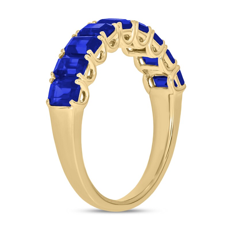 Main Image 2 of Emerald-Cut Blue Lab-Created Sapphire Nine Stone Band in 10K Gold