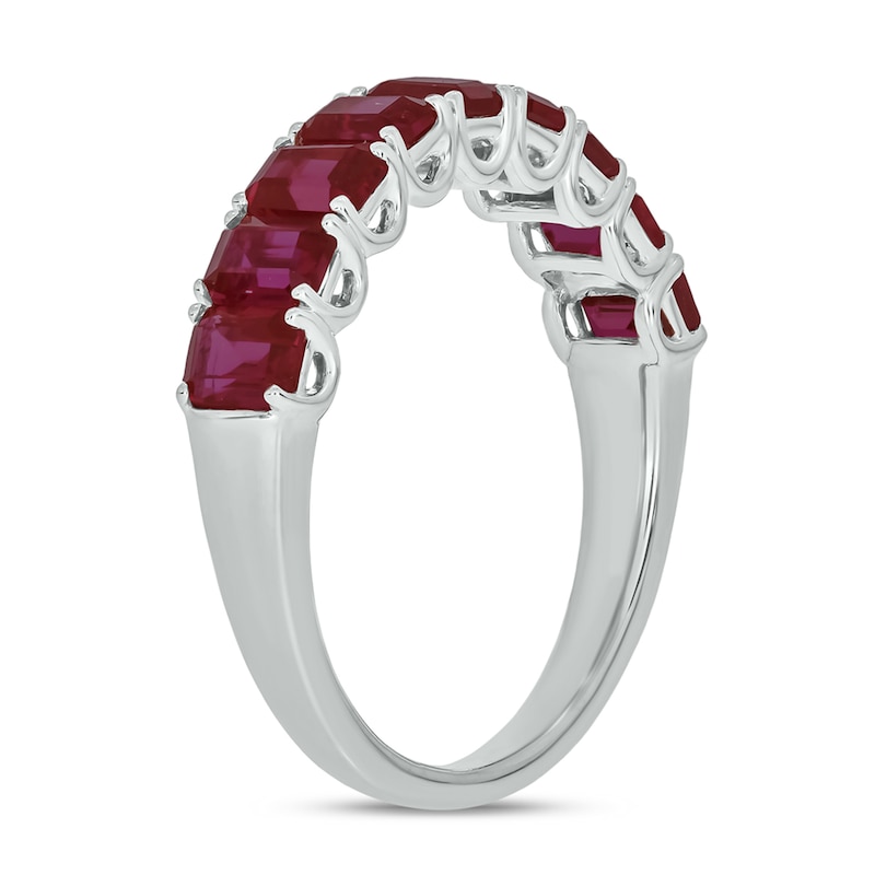 Main Image 2 of Emerald-Cut Lab-Created Ruby Nine Stone Band in 10K White Gold