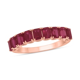 Emerald-Cut Lab-Created Ruby Nine Stone Band in 10K Rose Gold