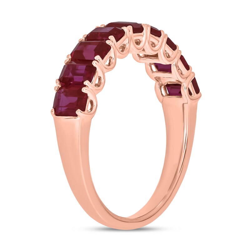 Main Image 2 of Emerald-Cut Lab-Created Ruby Nine Stone Band in 10K Rose Gold