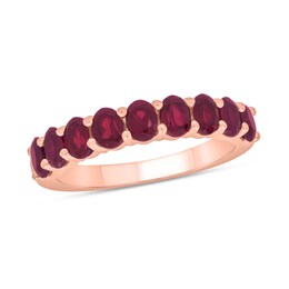 Oval Lab-Created Ruby Nine Stone Band in 10K Rose Gold