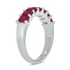Thumbnail Image 1 of Emerald-Cut Lab-Created Ruby Tiered Seven Stone Band in 10K White Gold