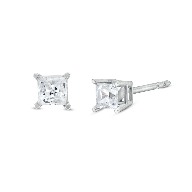 Main Image 1 of 1/3 CT. T.W. Princess-Cut Certified Lab-Grown Diamond Solitaire Stud Earrings in 10K White Gold (I/SI2)
