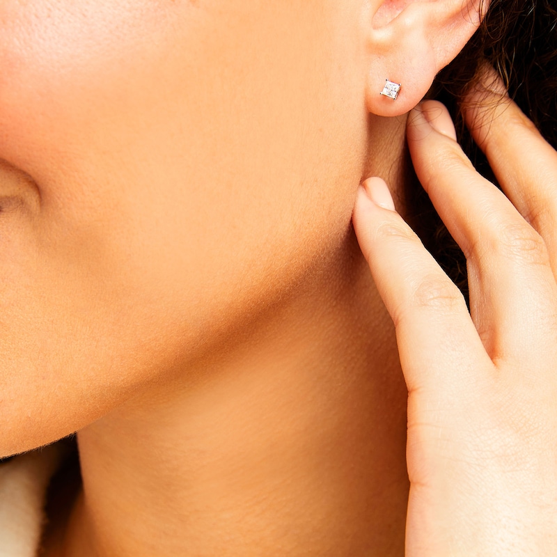 Main Image 2 of 1/3 CT. T.W. Princess-Cut Certified Lab-Grown Diamond Solitaire Stud Earrings in 10K White Gold (I/SI2)