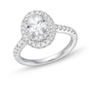 Thumbnail Image 1 of 1-1/2 CT. T.W. Certified Oval Lab-Grown Diamond Double Frame Engagement Ring in 14K White Gold (F/SI2)