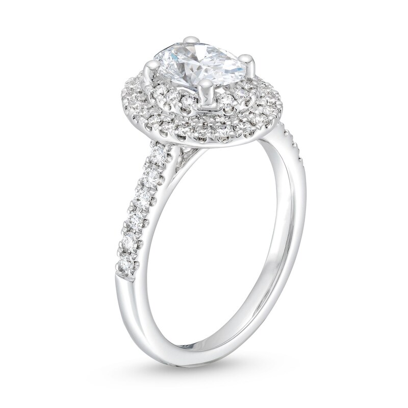 Main Image 3 of 1-1/2 CT. T.W. Certified Oval Lab-Grown Diamond Double Frame Engagement Ring in 14K White Gold (F/SI2)