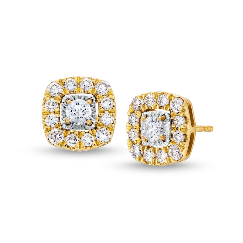 Main Image 1 of 5/8 CT. T.W. Certified Lab-Grown Diamond Cushion Frame Stud Earrings in 14K Gold (F/SI2)