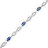 Thumbnail Image 1 of Oval Blue Lab-Created Sapphire and Diamond Accent Infinity Braid Line Bracelet in Sterling Silver - 7.25"