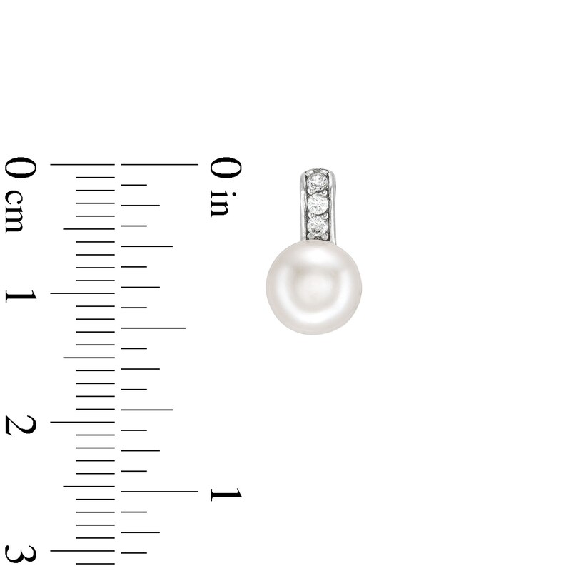 Main Image 5 of Button Freshwater Cultured Pearl and White Lab-Created Sapphire Drop Pendant and Stud Earrings Set in Sterling Silver