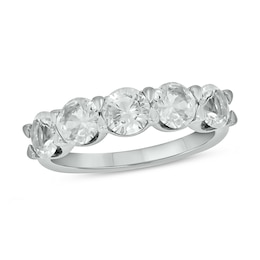 5.0mm White Lab-Created Sapphire Five Stone Band in Sterling Silver