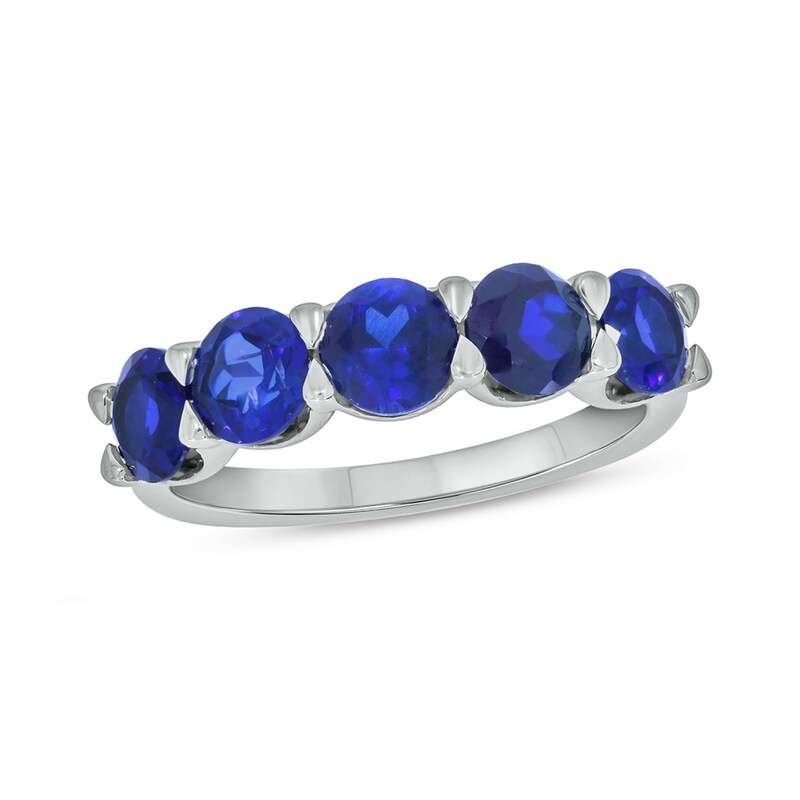Main Image 1 of 5.0mm Blue Lab-Created Sapphire Five Stone Band in Sterling Silver