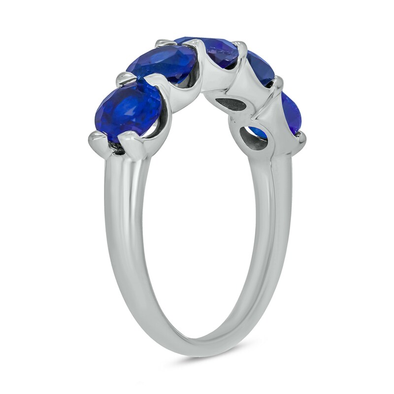 Main Image 2 of 5.0mm Blue Lab-Created Sapphire Five Stone Band in Sterling Silver